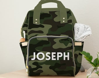 Personalized Camo Diaper Bag Backpack, Military Style Baby & Dad Diaper Bag