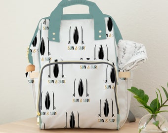 Diaper Bag Backpack, Surf Themed Baby Shower Gift, Sun & Surf Diaper Bag, New Mom Gift