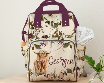 Highland Cow Diaper Bag Baby Girl, Personalized Shower Gift for Baby Girls