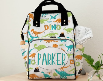 Diaper Baby Dinosaur, Personalized Baby Diaper Bag Backpack in Dinosaur Themed, Dino Themed Baby Gift