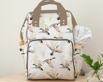 Duck Diaper Bag, Backpack Personalized Diaper Bag, Mallard Duck Baby Bag
