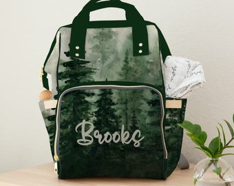 Forest Diaper Bag Backpack Personalized, Baby Boy Diaper Bag Woods Forest Themed Green, Personalized Baby Gift