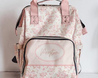 Pink Diaper Bag Girl, Personalized Floral Diaper Bag