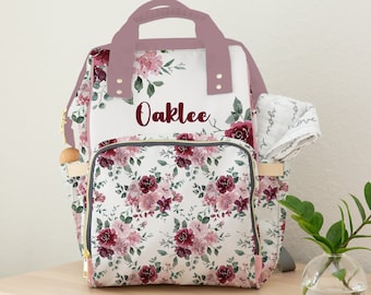 Personalized Baby Girl Diaper Bag: Pink Floral Backpack