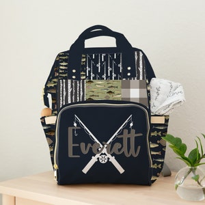 Personalized Fishing Theme Diaper Bag Backpack