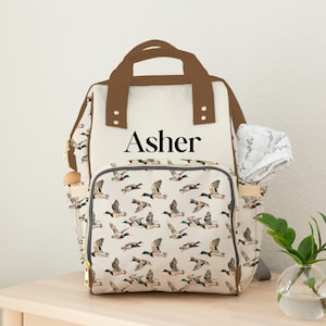 Duck Diaper Bag, Baby Personalized Mallard Duck Diaper Bag Boy, Duck Baby Shower Gift, Custom Baby Name Backpack
