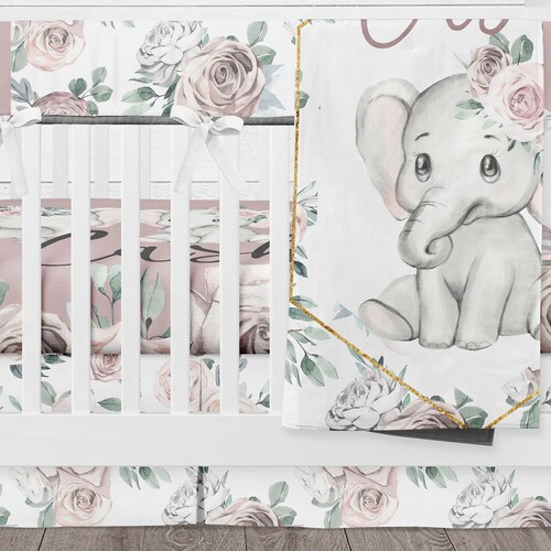 Elephant Baby Bedding Set Floral Girl Crib Bedding Etsy