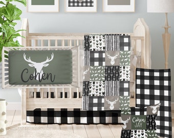 Woodland Nursery Bedding Set, Deer Crib Bedding, Baby Boy Custom Personalized Crib Set