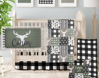 Woodland Nursery Bedding Set, Deer Crib Bedding, Baby Boy Custom Personalized Crib Set