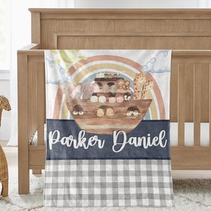 Noah&#39;s Ark Baby Blanket: Personalized Minky Cuddle Blanket