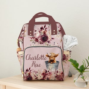 Diaper Bag Backpack Baby Girl Highland Cow Personalized Diaper