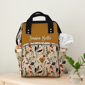 Personalized Floral Diaper Bag Backpack: Cottage Core Mom Bag