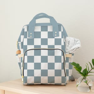 Diaper Bag Backpack in Blue Checker, Neutral Backpack Diaper Bag, Blue Check Diaper Bag, Baby Shower Gift, Baby Boy Bag