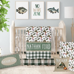 Fishing Nursery Bedding Set Baby Boy Fishing Nursery Decor Green Outdoor Camping Baby Bedding Fish Blanket Personalized Baby Crib Sheet Etsy