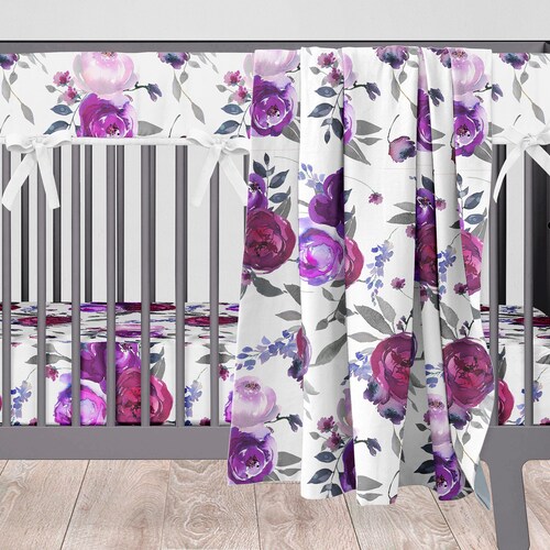 Purple Floral Fitted Crib Sheet or Changing Pad Cover Sprigs Etsy