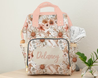 Sac à dos sac à langer floral marguerite : cadeau personnalisé pour bébé fille