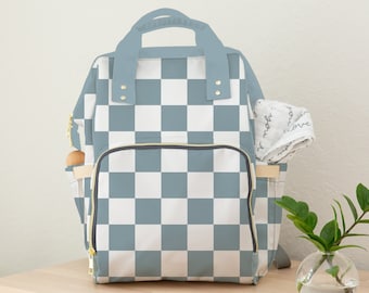 Diaper Bag Backpack in Blue Checker, Neutral Backpack Diaper Bag, Blue Check Diaper Bag, Baby Shower Gift, Baby Boy Bag