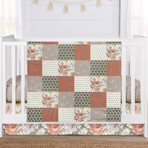 Baby Girl Crib Bedding Set, Floral Nursery Baby Bedding, Vintage Floral, Earth Tones, Rust, Floral Crib Sheet, Crib Skirt, Floral Blanket