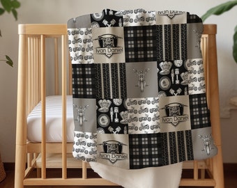 Personalized Motorcycle Baby Blanket: Minky or Sherpa, Custom Name