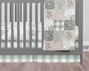 Hot Air Balloon Crib Bedding, Adventure Nursery Theme, Sage Crib Bedding Set, Gender Neutral Baby Bedding