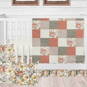 Floral Crib Bedding Set, Vintage Florals Baby Girl Nursery Bedding