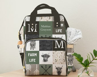 Personalized Highland Cow Diaper Bag Backpack, Baby Shower Gift
