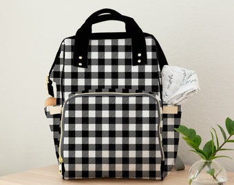 Diaper Bag Backpack in Black Checker, Neutral Backpack Diaper Bag, Check Diaper Bag, Baby Shower Gift, New Mom Gift