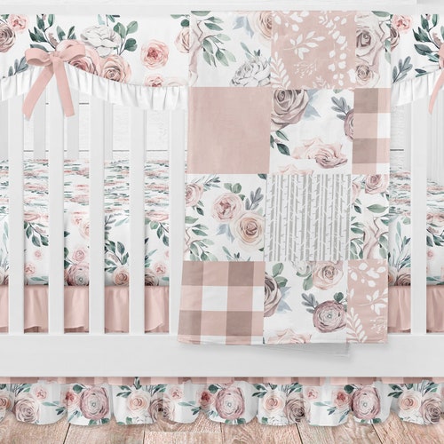 Moody Floral Crib Bedding Set Baby Girl Nursery Plum Mauve Etsy