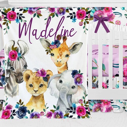 Safari Animals Baby Name Blanket Purple Lavender Floral Etsy