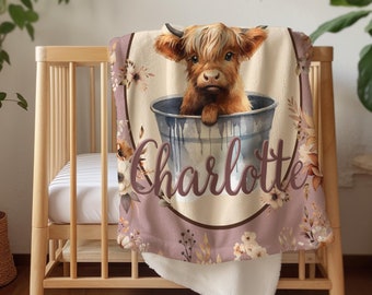 Highland Cow Blanket for Baby Girl Shower Gift