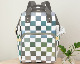 Diaper Bag Backpack in Checker Pattern, Gender Neutral Backpack