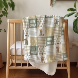 Little Golfer Baby Blanket, Throw Cuddle Blanket in Golfing Teddy Bear Themed, New Baby Gift