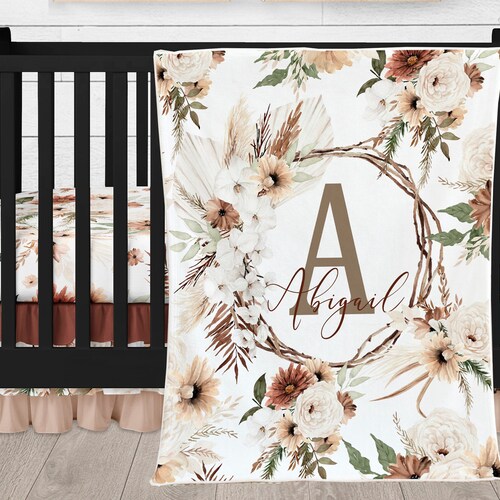 Boho Crib Bedding Set Baby Girl Crib Bedding Set Boho Floral Etsy