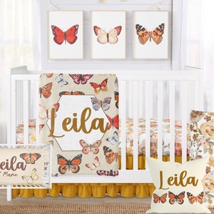 Butterfly Crib Bedding, Baby Girl Nursery Crib Sets, Personalized Baby Gift, Butterfly Theme Nursery