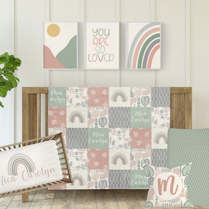 Juego de ropa de cama arcoíris para bebé, decoración bohemia para habitación infantil, regalo personalizado para baby shower.