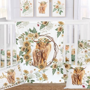 Highland Cow Nursery, Crib Bedding Set Girl, Baby Girl Sunflower Western Nursery Theme