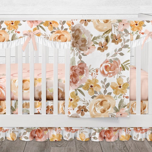 Baby Girl Crib Bedding Set Vintage Floral Nursery Peach Etsy