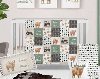 Highland Cow Baby Boy Crib Bedding Set: Farm Nursery Decor