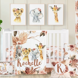 Floral Safari Girl Crib Bedding Set: Jungle Animal Nursery Decor