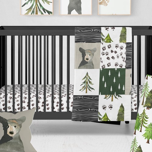 Woodland Crib Bedding Set Green Woodland Baby Boy Crib Etsy