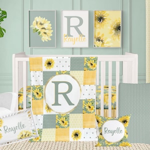 Sunflower Crib Bedding Set, Girl Nursery Bedding, Floral Personalized Baby Girl Farmhouse Baby Bedding Set