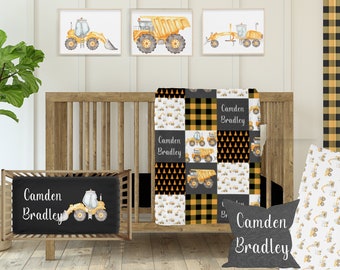 Trucks Crib Bedding, Baby Boy Nursery Construction Themed Decor, Personalized Baby Shower Gift