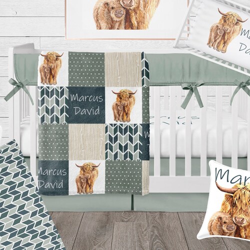 Cow Baby Girl Crib Bedding Set Highland Cattle Nursery Theme Etsy