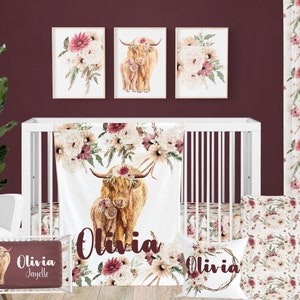 Highland Cow Crib Bedding Set – Baby Girl Nursery Bedding in