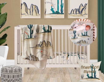 Cactus Crib Bedding, Mountain Desert Themed Nursery Baby Bedding, Gender Neutral Baby Bedding