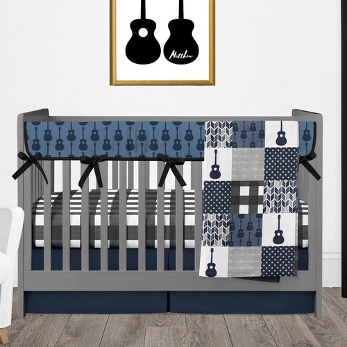 Guitar Crib Bedding Set for Music Theme Baby Nursery Black Etsy Canada