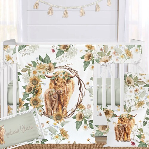 Highland Cow Nursery Crib Bedding Baby Girl Western Bedding Etsy