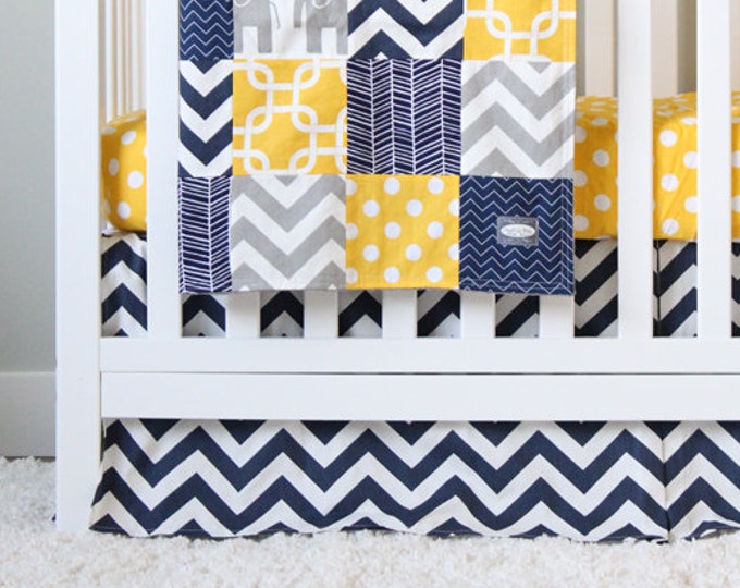 Yellow and Navy Blue Crib Bedding Grey Elephant Baby Bedding Etsy