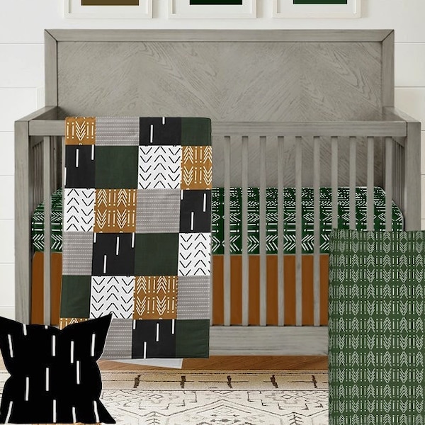 Boho Crib Bedding Set, Baby Boy Nursery Bedding, Baby Patchwork Quilt, Gender Neutral Nursery