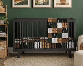 Boho Nursery Crib Bedding Set, Neutral Baby Bedding, Baby Boy Bedding, Earth Tone Crib Sheet, Minky Blanket, Baby Nursery Decor